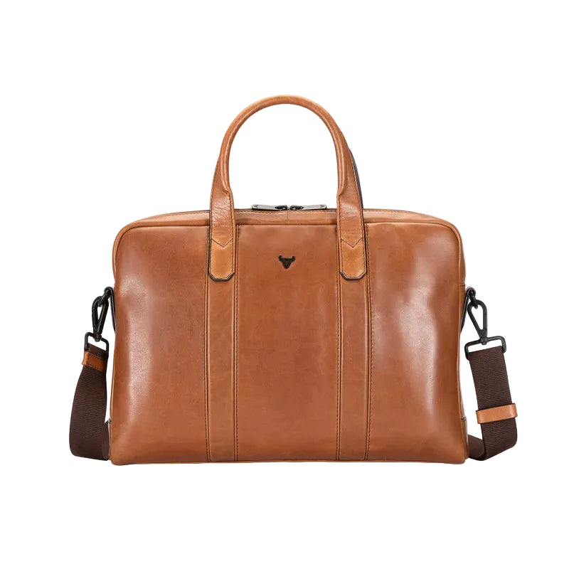Brando Winchester 15" Slimline Leather Laptop Bag | Medium Brown
