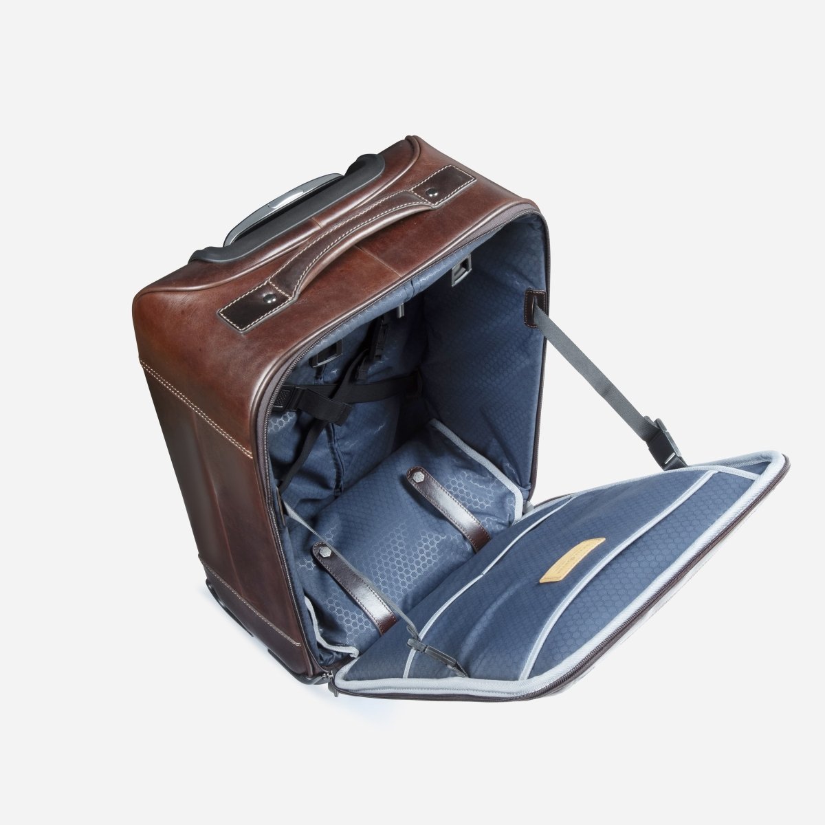 Oxford Cabin Trolley Four-Wheeled Leather Carry-On Bag Mocha