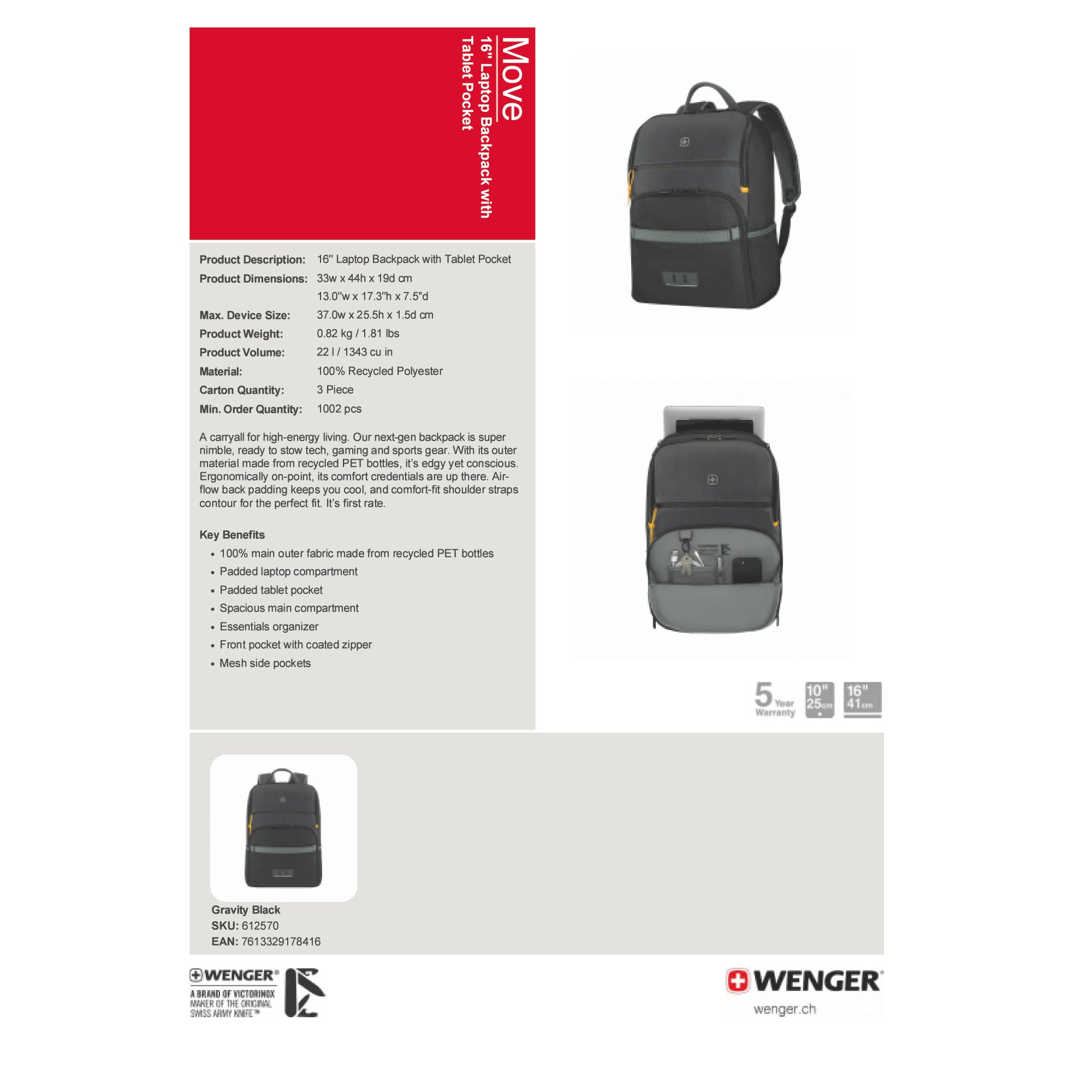 Wenger Next22 - Move Backpack | Gravity Black