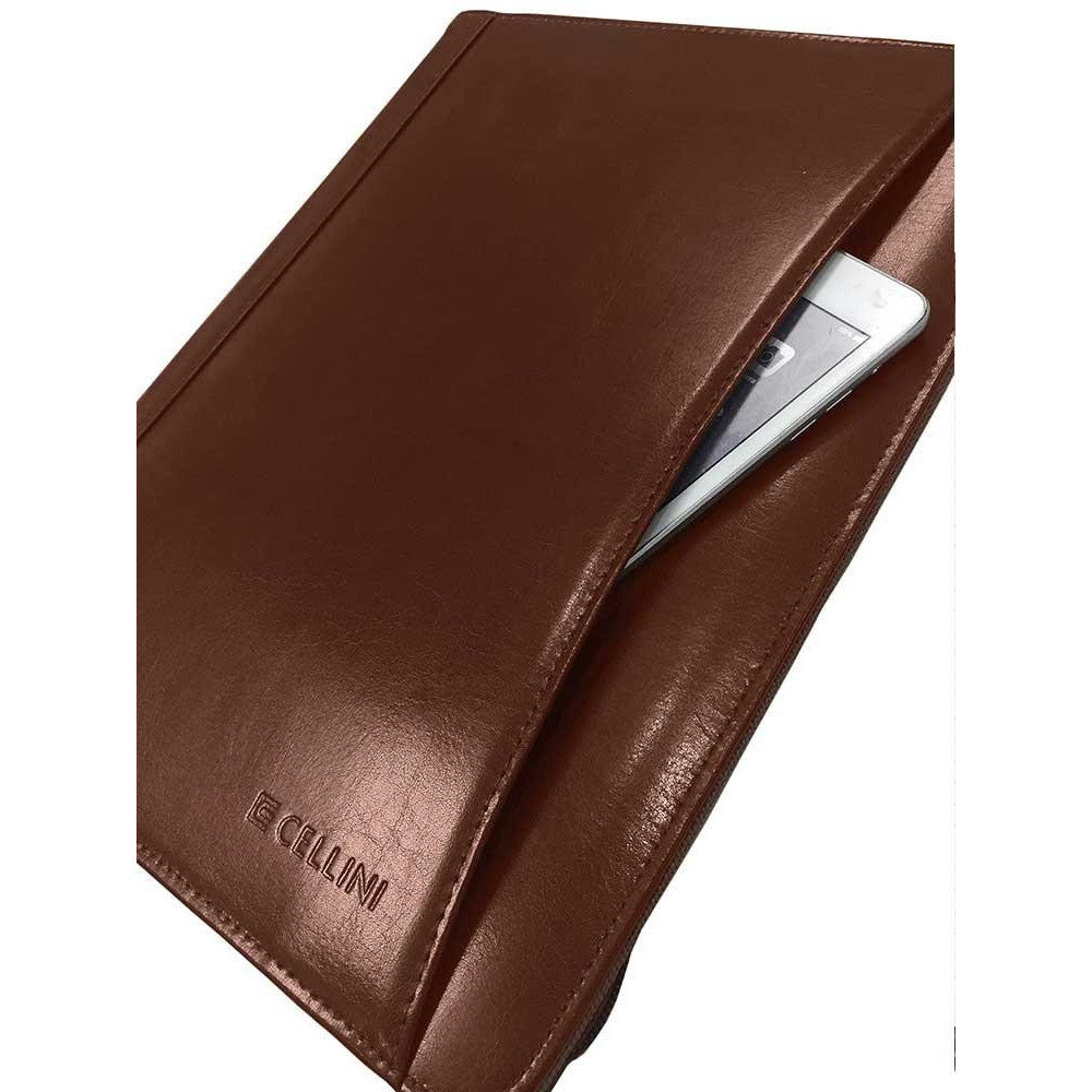 Cellini A4 Leather Zip Around Folder | Brown - iBags