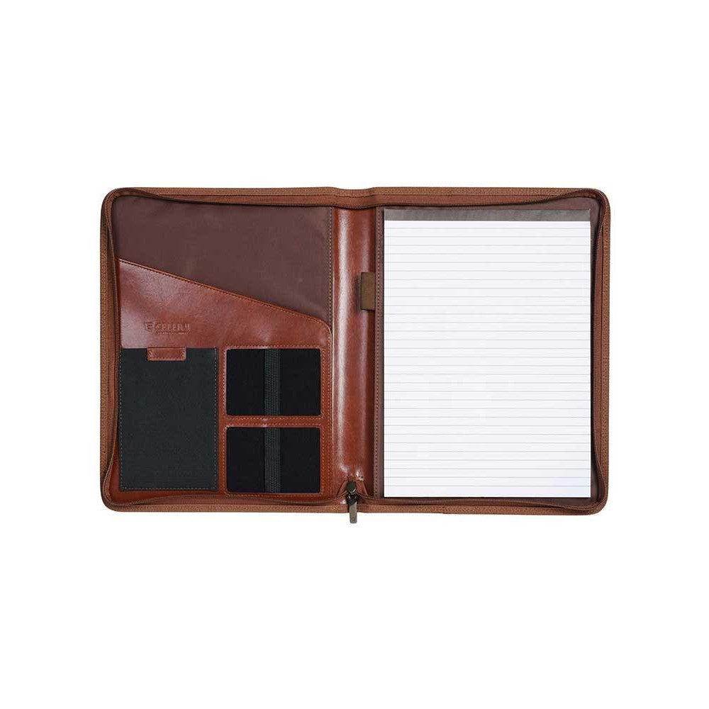 Cellini A4 Leather Zip Around Folder | Brown - iBags