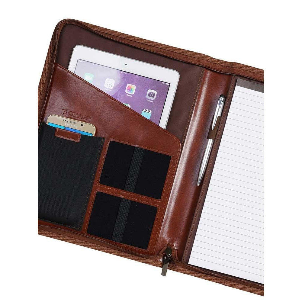 Cellini A4 Leather Zip Around Folder | Brown - iBags