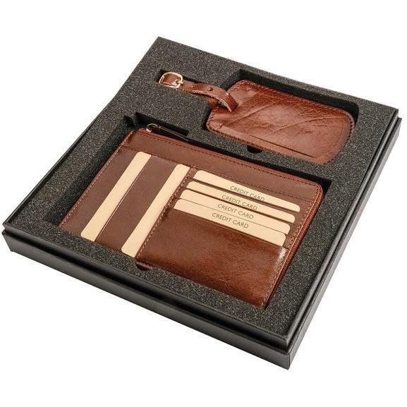 Adpel Bon Voyage Passport Holder + Luggage Tag Gift Set Brown - iBags.co.za