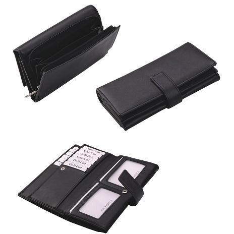 Adpel Deluxe Leather Tri-Fold Ladies Purse with Tab | Black - iBags.co.za