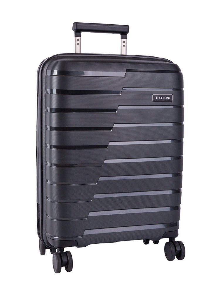Cellini Microlite Hardshell 53cm Spinner Carry On Black (2.43kg) - iBags - Luggage & Leather Bags