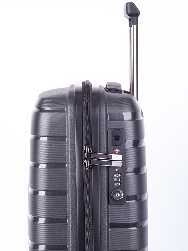 Cellini Microlite Hardshell 53cm Spinner Carry On Black (2.43kg) - iBags - Luggage & Leather Bags