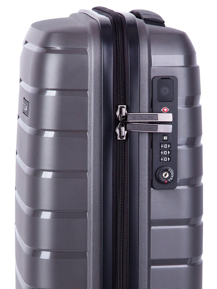 Cellini Microlite Hardshell 53cm Spinner Carry On Charcoal (2.43kg) - iBags - Luggage & Leather Bags