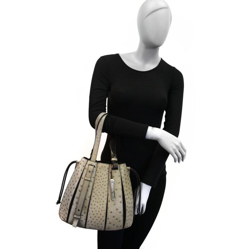 Fern Ostrich Leather Quill Handbag Red with Black Nappa - iBags.co.za