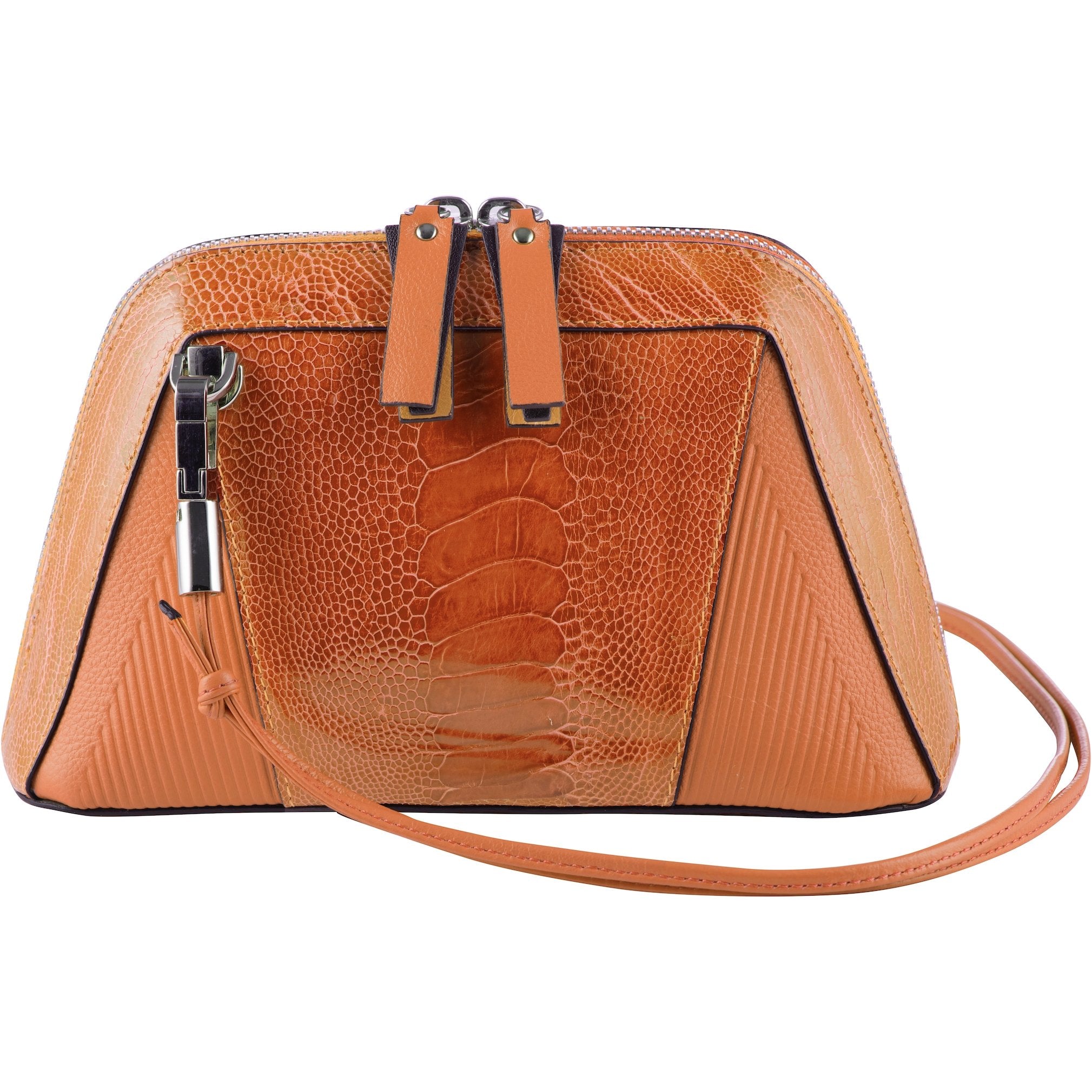 Khloe Ostrich Leg Leather Handbag Orange - iBags.co.za