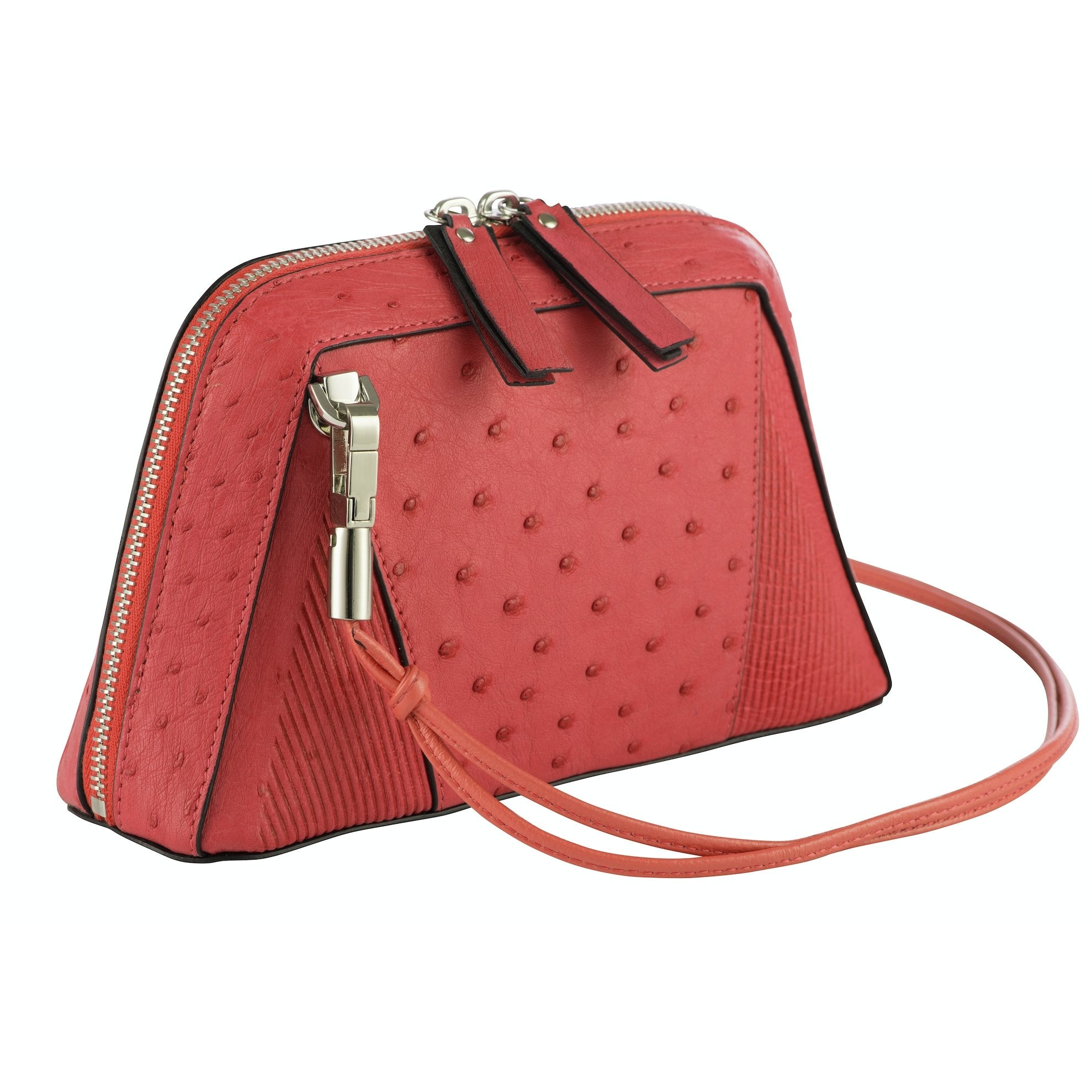 Khloe Ostrich Quill Leather Handbag Red - iBags.co.za