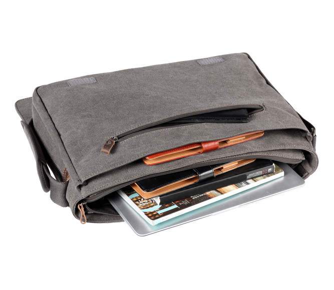 Troop London Organic Cotton Laptop Large Messenger Bag | Charcoal - iBags.co.za