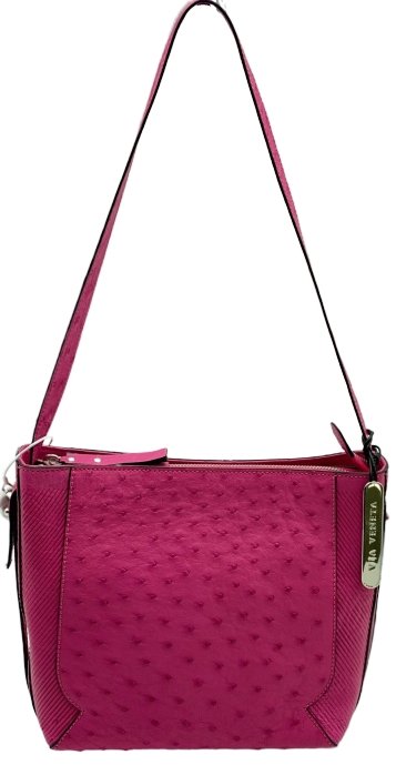 Via Veneta Julie Ostrich Quill Leather Small Elegant HandBag Pink - iBags.co.za