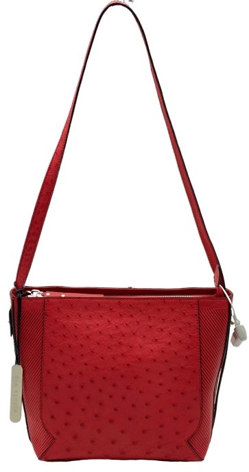 Via Veneta Julie Ostrich Quill Leather Small Elegant HandBag Red - iBags.co.za