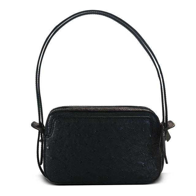 Via Veneta Ostrich Leather Quill Compact Handbag | Black - iBags.co.za
