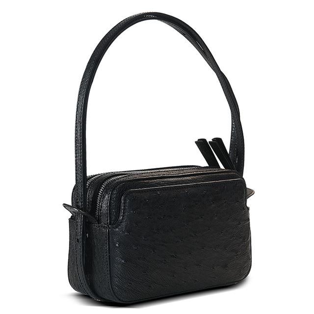 Via Veneta Ostrich Leather Quill Compact Handbag | Black - iBags.co.za