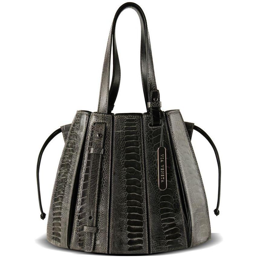 Via Veneta Provoque Fern Ostrich Leg Handbag | Black - iBags.co.za