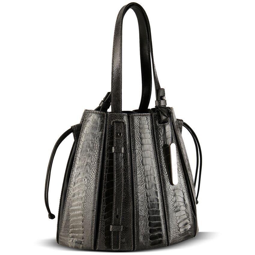 Via Veneta Provoque Fern Ostrich Leg Handbag | Black - iBags.co.za