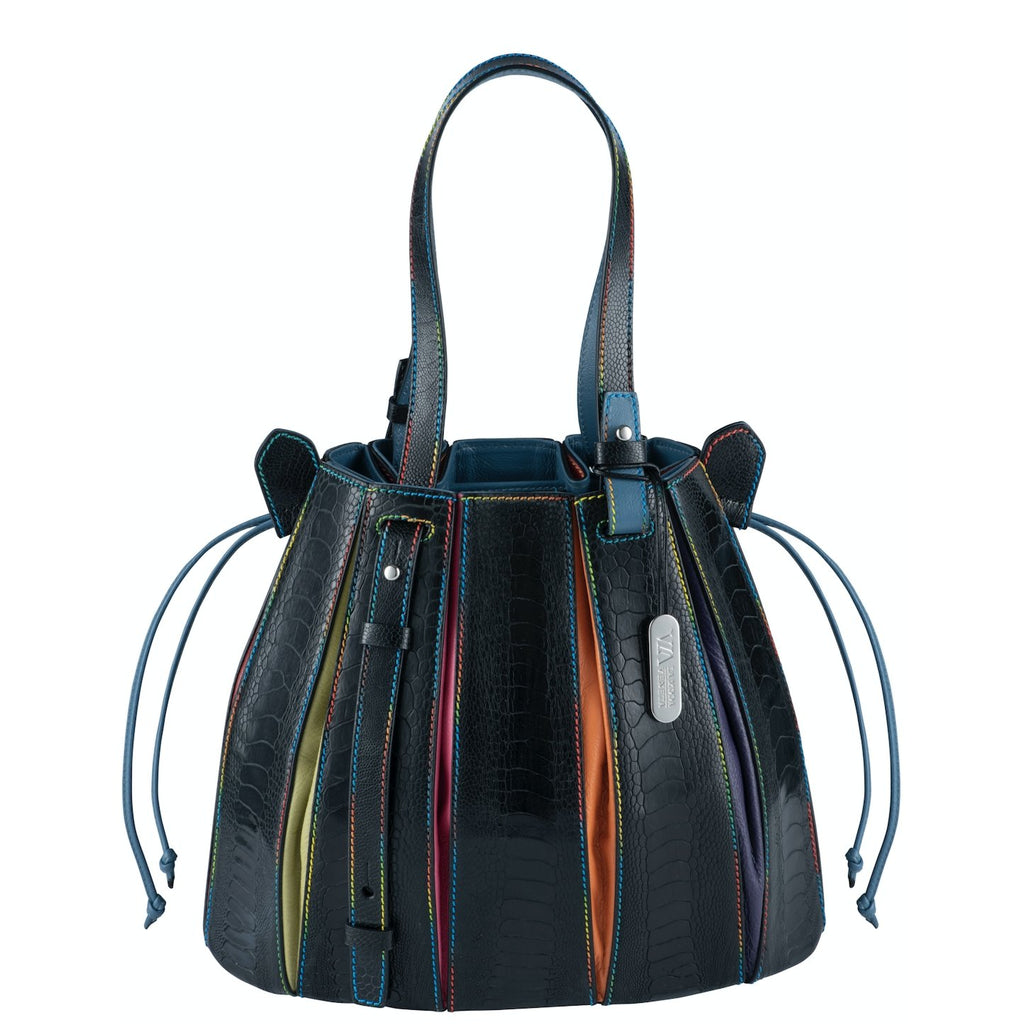 Via Veneta Provoque Fern Ostrich Leg Handbag Black Multi
