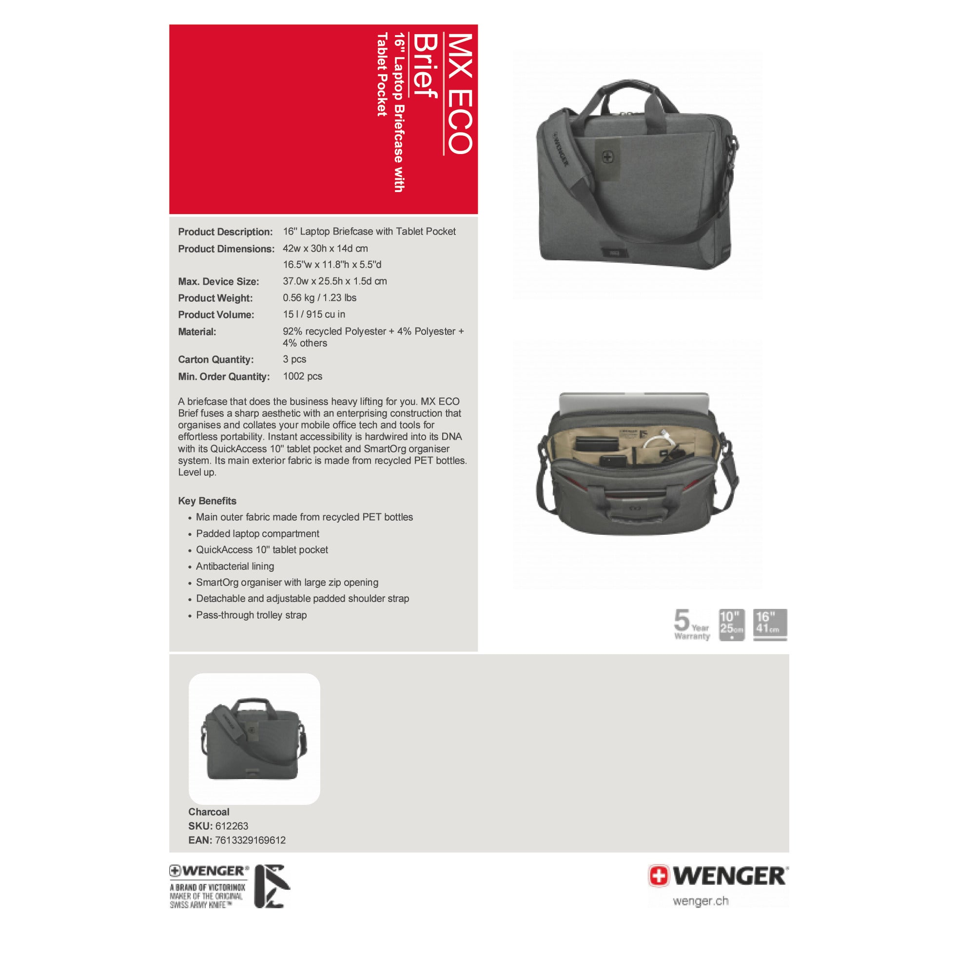 Wenger Mx Eco 16' Laptop Briefcase | Charcoal - iBags - Luggage