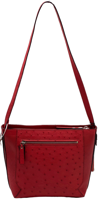 Via Veneta Julie Ostrich Quill Leather Small Elegant HandBag Red - iBags.co.za