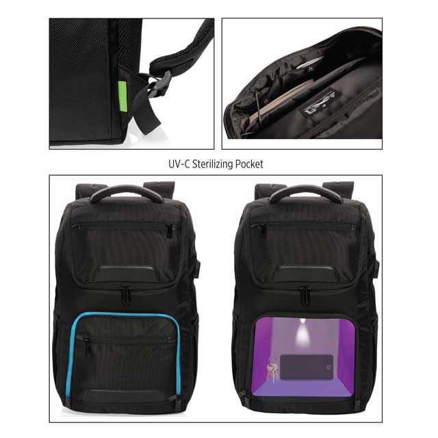 CASTILE- UV-C Sterilization Backpack in Anti-microbial RPET Fabric - iBags - Luggage, Leather Laptop Bags, Backpacks - South Africa