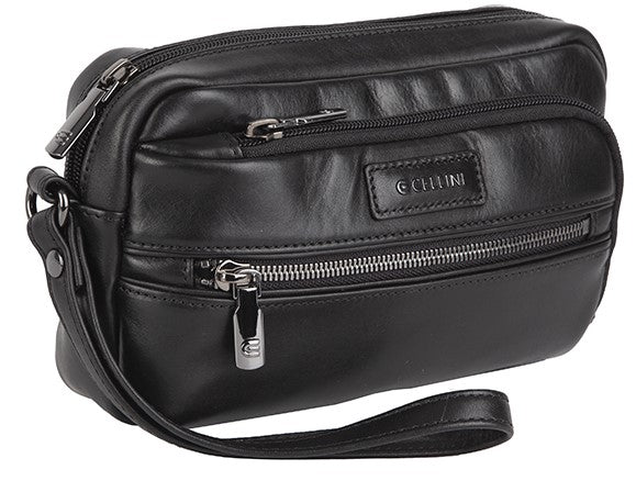 Cellini Infiniti Leather Gents Wrist Bag | Black - iBags - Luggage & Leather Bags