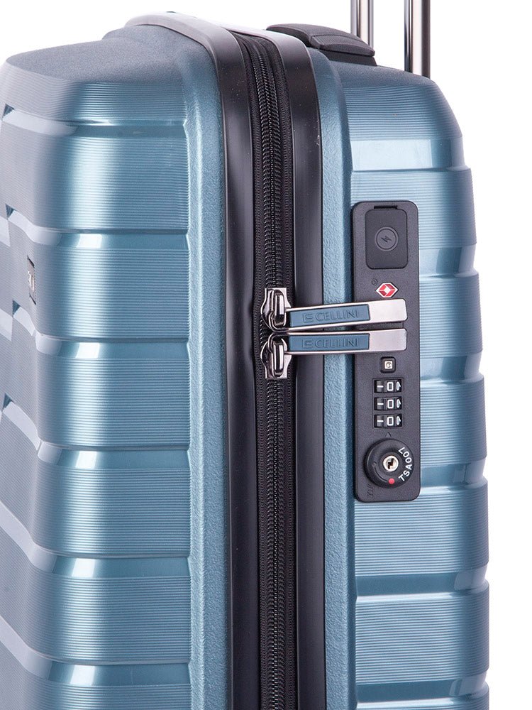 Cellini Microlite Hardshell 53cm Spinner Carry On Steel Blue (2.43kg) - iBags - Luggage & Leather Bags