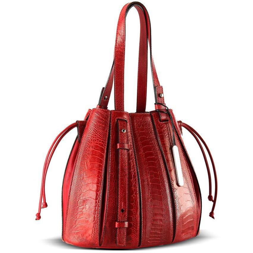 Fern Ostrich Leg Leather Handbag | Red - iBags.co.za