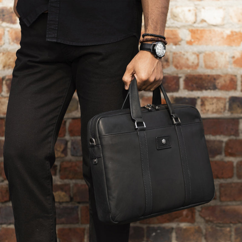 Jekyll & Hide Montana Leather Laptop Briefcase | Black - iBags.co.za