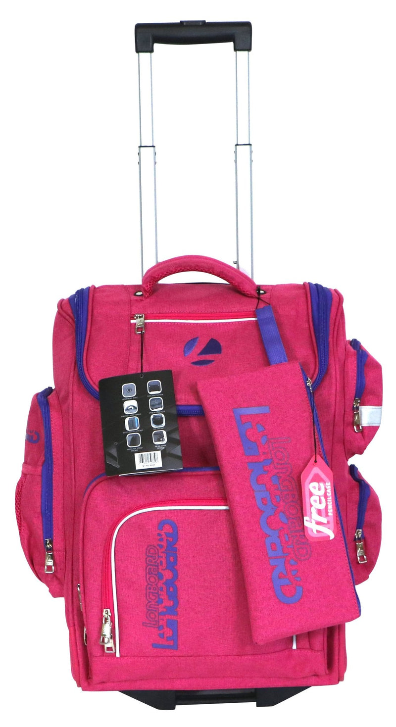 Tosca Longboard Cruiser School Backpack with Wheels | Pink - iBags.co.za