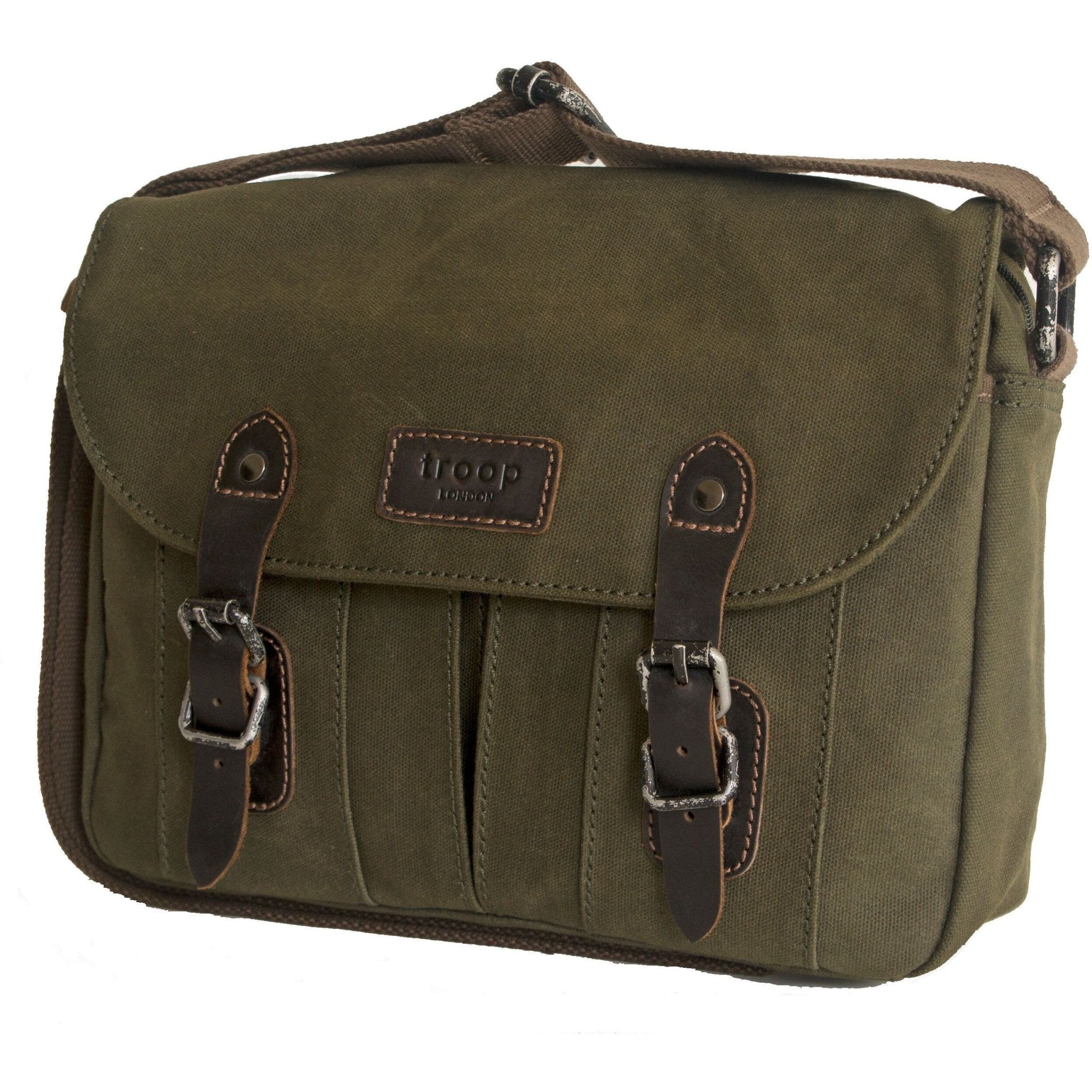 Troop London Heavy Wax Canvas Small Messenger Bag | Olive - iBags.co.za