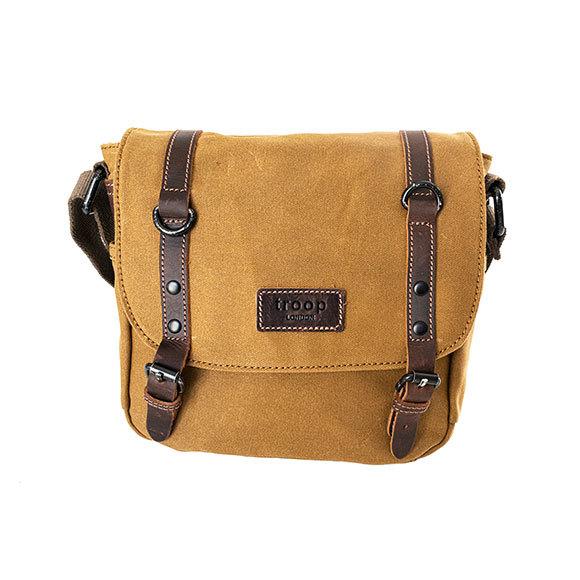 Troop London Heavy Wax Canvas Tall Messenger Bag | Camel - iBags.co.za