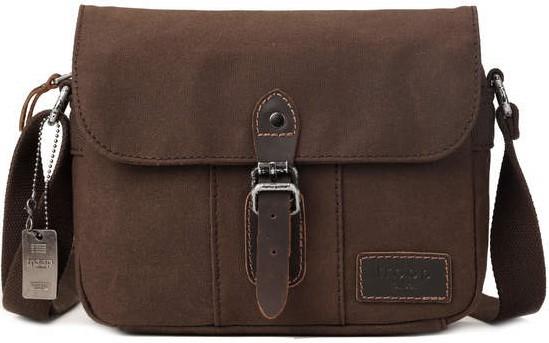 Troop London Heavy Wax Cotton Canvas Shoulder Bag | Dark Brown - iBags.co.za