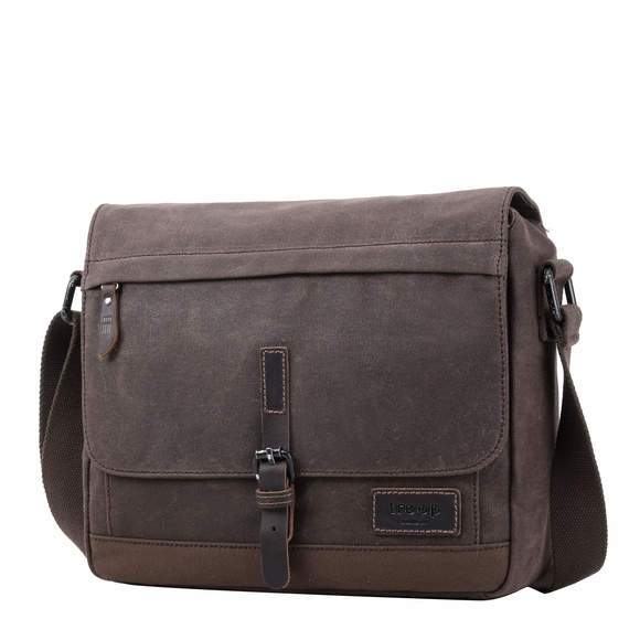 Troop London Heavy Wax Cotton Canvas Utility Messenger Bag | Dark Brown - iBags.co.za