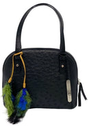 Via Veneta Eva Ostrich Quill Leather Small Elegant Handbag | Black - iBags.co.za
