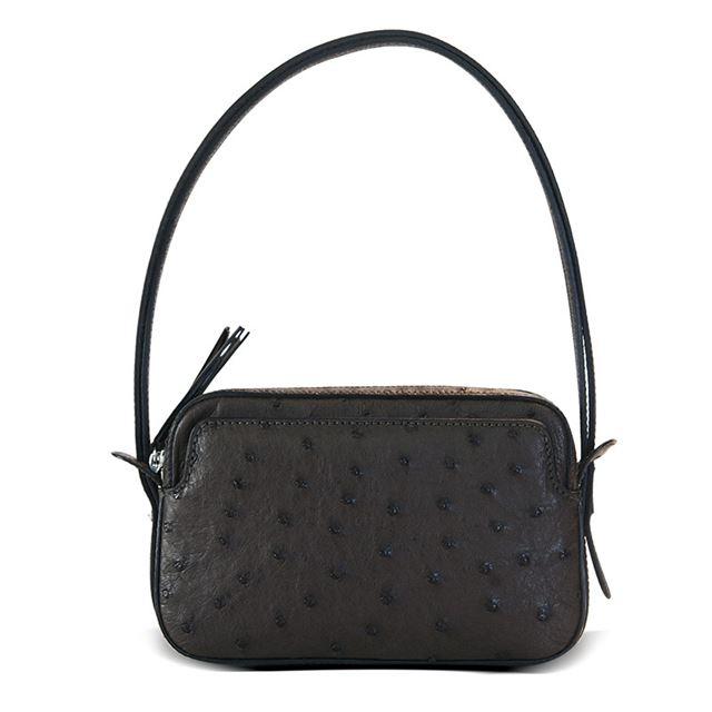 Via Veneta Ostrich Leather Quill Compact Handbag | Nicotine - iBags.co.za