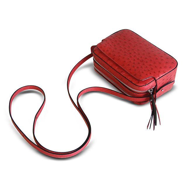 Via Veneta Ostrich Leather Quill Compact Handbag | Red - iBags.co.za
