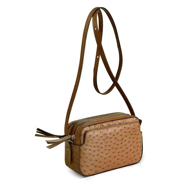 Via Veneta Ostrich Leather Quill Compact Handbag | Rum - iBags.co.za