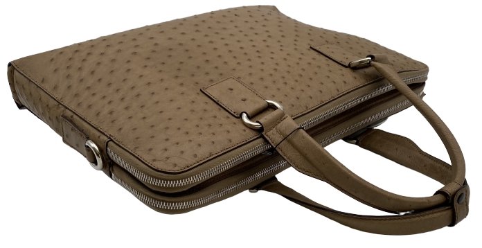 Via Veneta Ostrich Quill Leather Laptop Bag Taupe - iBags.co.za