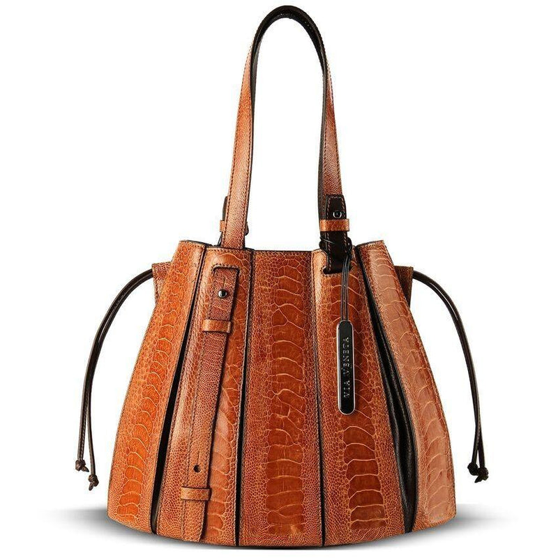 Via Veneta Provoque Fern Ostrich Leg Handbag | Brown - iBags.co.za
