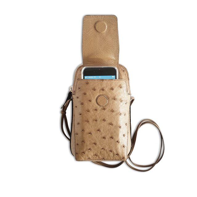 Via Veneta Willow Ostrich Quill Leather Ladies Crossbody Mobile Handbag | Pepper - iBags.co.za