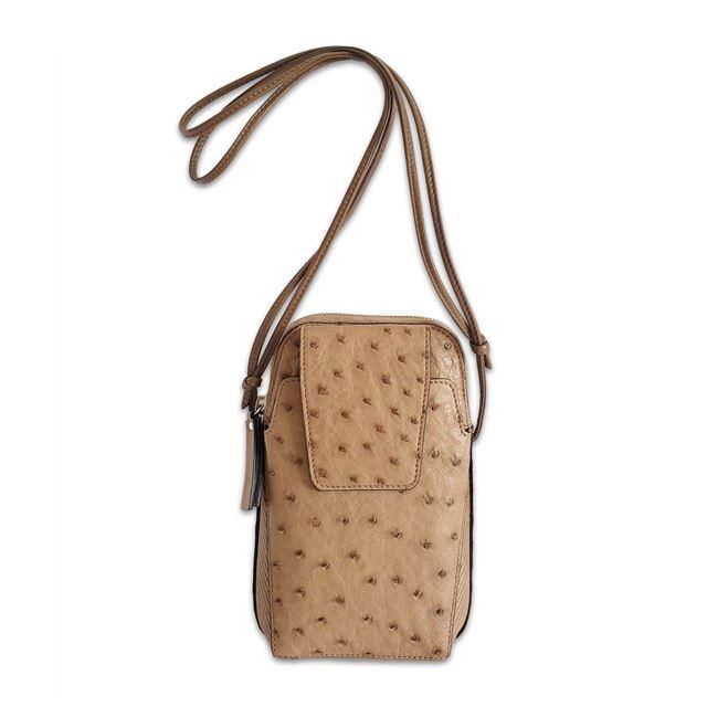 Via Veneta Willow Ostrich Quill Leather Ladies Crossbody Mobile Handbag | Pepper - iBags.co.za