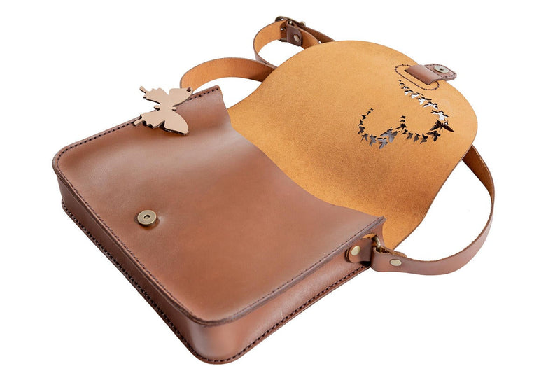 Yuppie Butterfly Hearts Bag Of Love | Brown Leather - iBags - Luggage & Leather Bags
