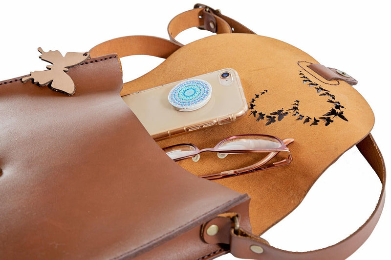 Yuppie Butterfly Hearts Bag Of Love | Brown Leather - iBags - Luggage & Leather Bags
