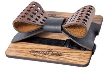 Yuppie Genuine Leather Bowtie | Stars Brown On Black - iBags - Luggage & Leather Bags