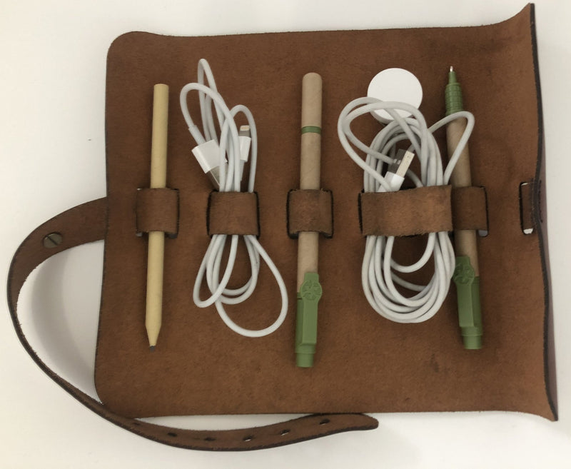 Yuppie Leather Cable Roll-Up Bag | Brown - iBags - Luggage & Leather Bags