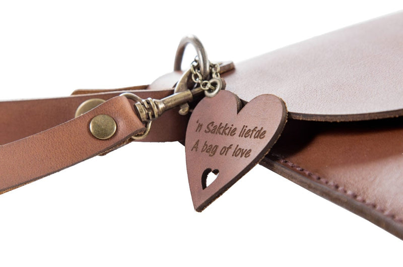 Yuppie Sweetheart Genuine Leather Clutch Handbag | Engraved Inside “A Bag Of Love / ‘N Sakkie Liefde” - iBags - Luggage & Leather Bags